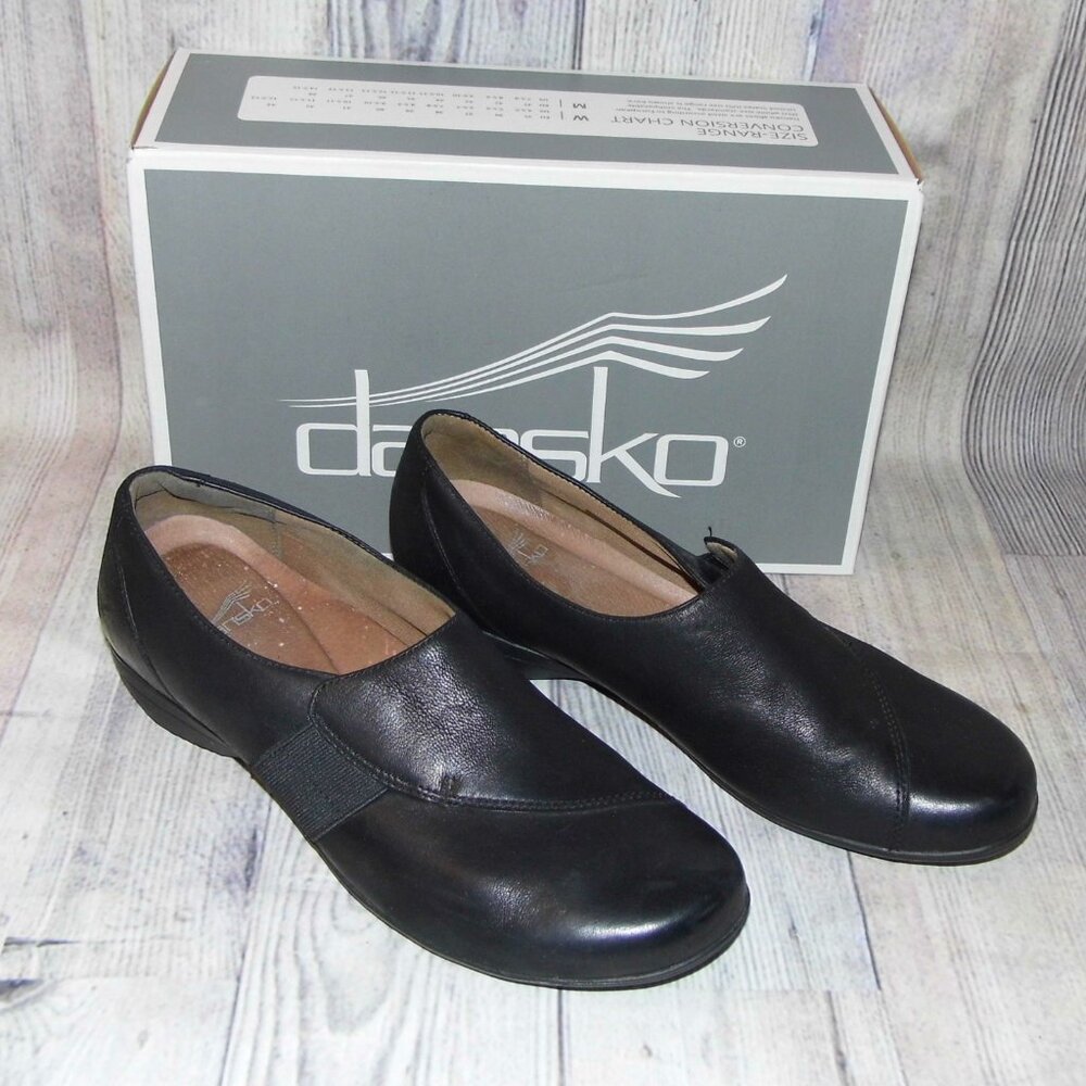 Dansko Fae black leather slip on shoes womens size 41